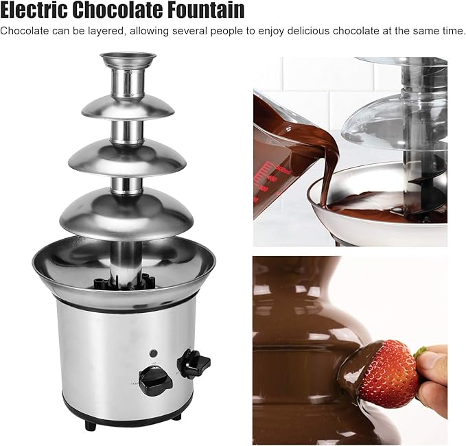 4 Layer Chocolate Fountain, 4 Layer Durable Rotating Practical Stainless Steel Electric Chocolate Fountain Machine, Elegant for Resturant Home Party(#1)