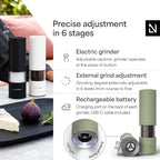 LARS NYSØM Electric Salt and Pepper Grinder Set I Automatic Salt and Pepper Mills with Adjustable Ceramic Grinder I USB Rechargeable Electric Spice Mill Set with LED Light (Sage Green)
