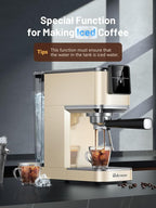 RELEXNOW Espresso Machine, 20 Bar Espresso Maker Milk Frother & LCD Panel, Hot & Iced Coffee Machine, Stainless Steel Espresso Coffee Machine with 41oz Water Tank for Cappuccino, Latte