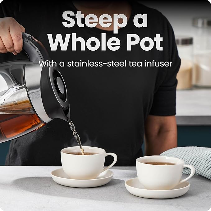 Chefman Electric Kettle with Temperature Control, 5 Presets LED Indicator Lights, Removable Tea Infuser, Glass Tea Kettle & Hot Water Boiler, 360° Swivel Base, BPA Free, Stainless Steel, 1.8 Liters