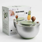 5.3QT Stainless Steel Salad Spinner - Large Salad Spinner with Non-Slip Base, Drain Hole and Stop Button- Dish Washer Safe Vegetable Spinner