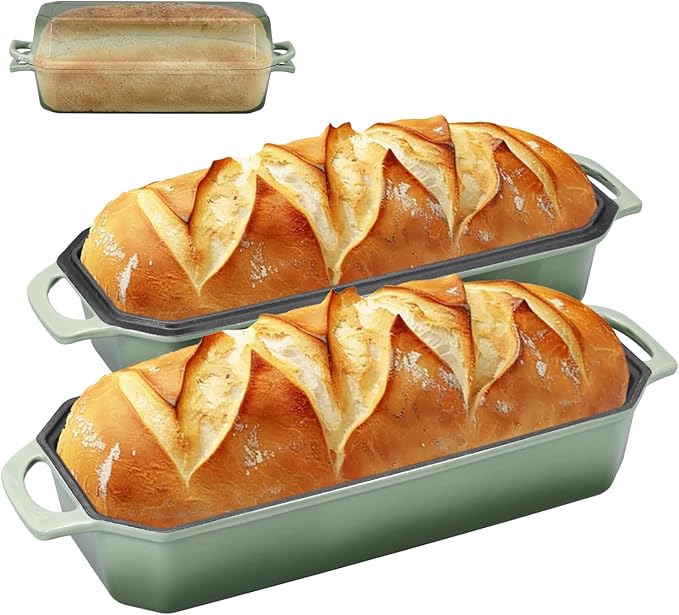 Flavehc Bread Pan Cast Iron Loaf Pan with Lid Bread Loaf Pan 13x5 Inch Enameled Cast Iron Sourdough Bread Pan,AquaGreen