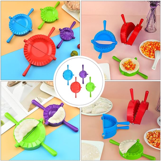 NUOBESTY 4pcs Dumpling Seal Tool Set Plastic Dumpling Molds with Large Medium Small Mini Sizes Press for Home Cooking Random Color