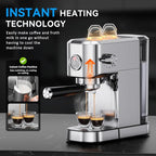 XIXUBX 20Bar Espresso Machine, Compact Espresso Maker with Milk Frother, Stainless Steel Coffee Machine for Cappuccino&Latte, 42oz Water Tank, Visible Pressure Gauge, Home&Office, Silver