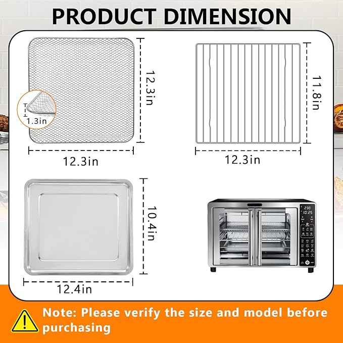 Toaster Oven Replacement Parts - 3 IN 1 Tray Basket Rack Kit Compatible with Gourmia GTF7655 GTF7460 GTF7465 Digital Air Fryer Toaster Oven | French Door 1700W 24L 17 Cooking Presets