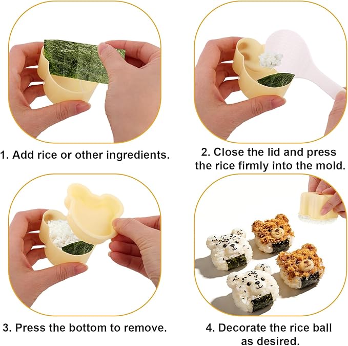 7pcs Rice Ball Mold Kit, Musubi Maker Set Shake Rice Press Roll Shaker Mould Sushi Making Kit with Scoop Kitchen Tools for Lunch Bento and Home DIY
