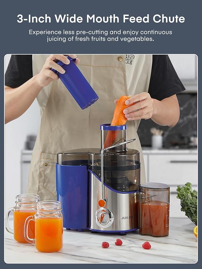 Juicer Machines, Juilist 3" Wide Mouth Juicer Extractor, for Vegetable and Fruit with 3-Speed Setting, 400W Motor, Easy to Clean, Blue