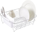 Sweet Home Collection 2 Piece Dish Drying Rack Set Drainer with Utensil Holder Simple Easy to Use Fits in Most Sinks, 14.5" x 13" x 5.25", White (Pack of 12)