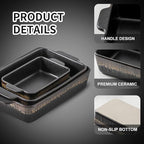 KOOV Bakeware Set, Ceramic Baking Dish, Rectangular Baking Pans Set, Casserole Dish for Cooking, Cake Dinner, Kitchen 9 x 13 Inches, 3-Piece, Stripe Series (Rough Black)