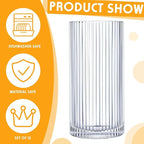 Zhehao 12 Pcs Ribbed Drinking Glasses Set 12 oz 14 oz Glass Cups Vintage Glassware Ribbed Cocktail Cup Clear Ice Coffee Highball Ripple Drinkware for Home Bar Beverages