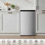 Antarctic Star 3.2 Cu.Ft.Compact Refrigerator with Freezer, Mini Fridge Single Door with Adjustable Thermostat,Removable Glass Shelves for Apartment,Dorm,Office,Kitchen，SILVER