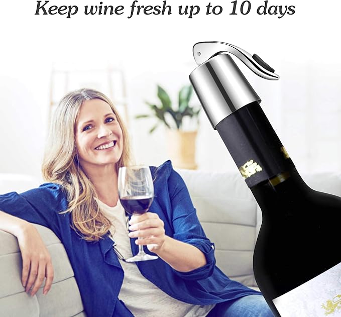 ERHIRY Wine Stopper - Stainless Steel Wine Bottle Stopper with Silicone Seal, Reusable Beverage Preserver, Freshness Keeper, Premium Bottle Sealers, Ideal Wine Saver Accessory Gift Set