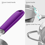 18/8 Stainless Steel Mesh Strainer: U-Taste 3.9 Inch Kitchen Fine Mesh Sieve Food Colander with Riveted Sturdy Silicone Handle and 30 Mesh Hole for Straining Flour, Quinoa, Tea, Juice (Purple)