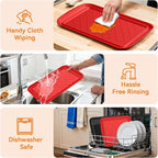 Serving Trays for Party - Set of 2, Large Serving Platters for Raw and Cooked Food, Dishwasher Safe, 17×10.5-inch Stackable Plastic Party Supplies for Grilling, BBQ, Meal Prep (Red, Black)