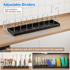 Mustorn Pots and Pans Organizer Under Cabinet, 22" Expandable Food Storage Container Lid Organizers with 9 Adjustable Dividers Pot and Pan Lid Holders Rack Inside Cabinet/Countertop(1 Pack, Black)