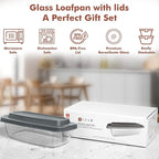 Razab LARGE 7.6 Cups/1800 ML/1.9 Qt Glass Loaf Pan with Lids - Meatloaf Pan BPA free Airtight Lids Grip Handle Easy Carry, Microwave and Oven Safe - Loaf Pans For Baking Bread, Cakes, Glass Loaf Pan