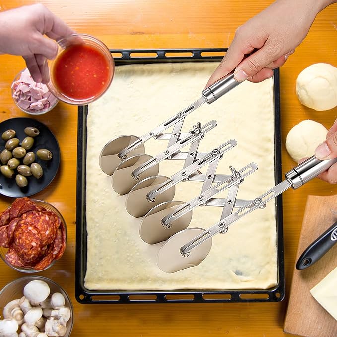 Juome 5 Wheel Pastry Cutter Stainless Pizza Slicer Multi-Round Dough Cutter Roller Cookie Pastry Knife Divider with Handle
