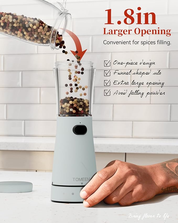 Electric Salt and Pepper Grinder Set with Storage Base, Stainless Steel Rechargeable Salt and Pepper Grinder Set with 4.5 oz Large Capacity, 1.8" Wide Mouth, Adjustable Coarseness, Ideal for Kitchen