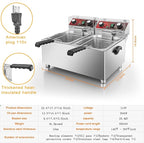 Mvegoiuok Commercial Double Deep Fryer With 2 Basket large deep fryer 3600W Electric Oil Fryer Pot for Home Use 25QT Fish Fryer With Oil Filtration Stainless Steel Frier