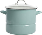 Kenmore Broadway 16-Quart Stock Pot With Steamer Insert and Lid, Glacier Blue, Large Stainless Steel Cookware for Boiling, Steaming, and Soups