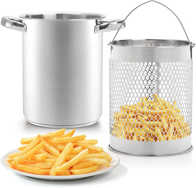 AVLA Asparagus Pot, 4 Quart Stainless Steel Steamer Cooker, Vegetable Asparagus Cooker with Removable Basket and Lid for Pasta, Spaghetti, Boiled Eggs, Shrimp, Oil Deep Fry Pan for French Fries
