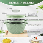 4-1 Colander with Fruit Bowl Set - Colander for Kitchen, Rotatable Strainers and Colanders(Patented), Pasta Strainer with New Upgraded Graters for Fruit, Veggie, Aesthetic Kitchen Essentials - Green