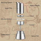 Mongdio Stainless Steel Moka Pot, Stovetop Espresso Coffee Maker, Percolator Coffee Pot, Italian Espresso Greca Coffee Maker for Camping Travel Home, 6 Espresso Cups, 10 oz