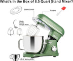 Kitchen in the box Stand Mixer - 8.5 Quart Mixing Bowl with Handle, 900 Watt Heavy Bread Dough Standing Mixers Tilt-head with Dough Hook, Whisk, Flat Beater and Splash Guard (Green)
