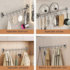 Kitchen Hooks Rail with 8 Adjustable Hooks, Aluminum, 100% Aluminum, Modern, Minimalist, Wall Mount, Kitchen Utensil Rack, Grey, 45cm