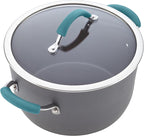 Rachael Ray Cucina Hard Anodized Nonstick Cookware Pots and Pans Set, 12 Piece, Gray with Blue Handles
