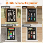 Lifewit Silverware Drawer Organizer Tray, Plastic Cutlery Storage for Kitchen, Flatware and Utensil Holder Divider for Spoons Forks Knives Tableware, 7.8 x 12.4", 4 Slots, Black