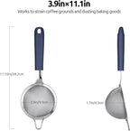 18/8 Stainless Steel Mesh Strainer: U-Taste 3.9 Inch Kitchen Fine Mesh Sieve Food Colander with Riveted Sturdy Silicone Handle and 30 Mesh Hole for Straining Flour, Quinoa, Tea, Juice (Midnight Blue)