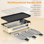 Electric Indoor Grill 1500W -2 in 1 Smokeless Indoor Grill for Kitchen with Non-stick Removable Grill & Griddle Plate,Temperature Control Korean BBQ Grill with 3 Cheese Pans Dishwasher Safe