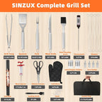 BBQ Grill Accessories, 32Pcs Grilling Gifts for Men Birthday Fathers Day, Heavy Duty Stainless Steel Grill Tool Set, Grill Utensils Kit for Outdoor Grill with Case, Thermometer & Meat Injector