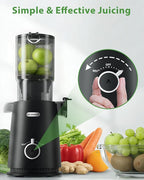 ECOSELF Juicer Machines - Wide Mouth Feed Chute For Fruits and Leafy Greens - Juice Extractor Machine With Self Feeding & Hands-Free Design For Family - Cold Press Juicer Easy to Clean（With Brush）