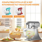 Cofun Glass Mixer Bowl for Kitchenaid Tilt-Head Stand Mixers 4.5-5 Quart, 5 qt Mixing Bowl Replacement for Kitchen aid with Measurement Markings,Handle
