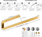 Self Adhesive Paper Towel Holder Under Cabinet Mount, 304 Stainless Steel Wall Mount Paper Towel Roll Rack for Kitchen Cabinet, Bathroom (Gold)