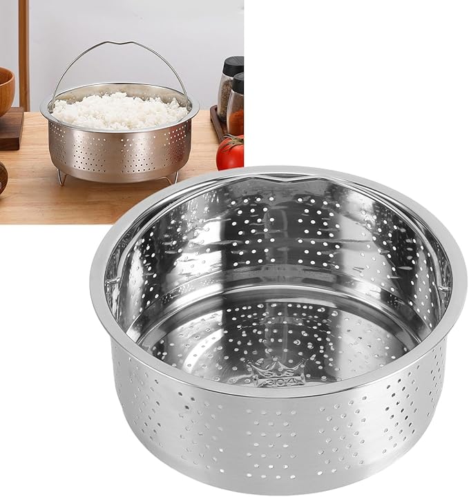 TOPINCN Steam Basket, Stainless Steel Steam Basket with Handle Sugar Removal Rice Cooker Insert Steaming Rack Steamer Cookware Steamer for Cooking (16.5cm)
