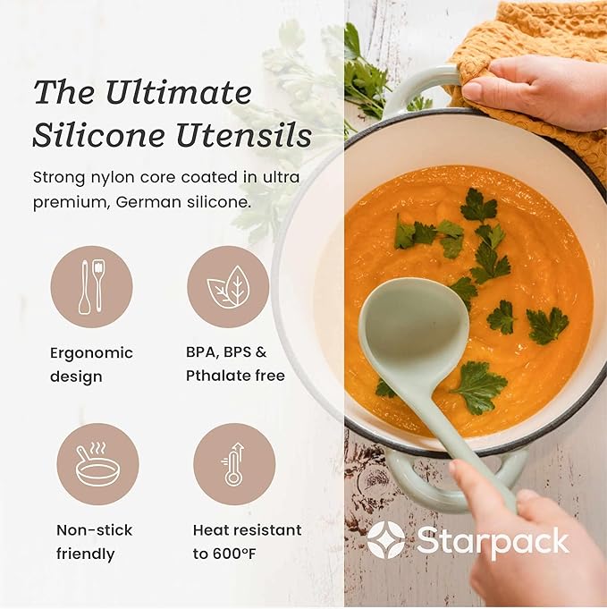 Starpack 'Stir & Serve' Silicone Cooking Utensils Set (5 Pcs) - 10.5" - Kitchen Utensil Set Heat Resistant to 600°F - Kitchen Utensils for Nonstick Cookware - Silicone Utensil Set for Mixing & Cooking