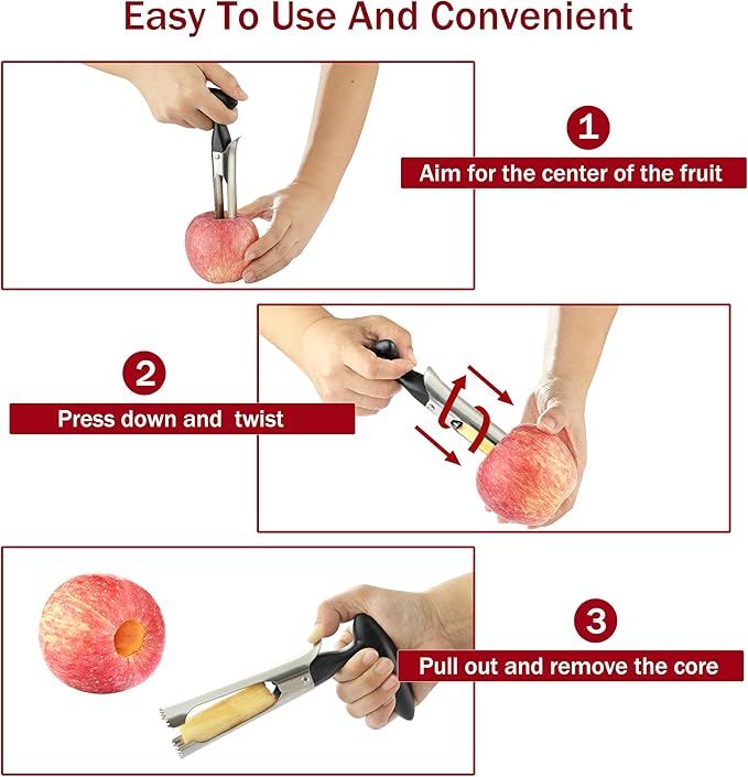 Apple Corer - Ergonomics Handle with Sharp Serrated Blade, Stainless Steel Apple Corer Remover Tool, Easy to Use for Fruit Vegetable and Baking, Dishwasher Safe - Black