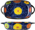 Vintage Style Pottery Bakeware Colorful Daisy Pattern Ceramic Casserole Dish Baking Pan Lasagna Pans Baking Dish with Handles from Oven to Table Plate-1 PCS, 60 OZ