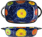 Vintage Style Pottery Bakeware Colorful Daisy Pattern Ceramic Casserole Dish Baking Pan Lasagna Pans Baking Dish with Handles from Oven to Table Plate-1 PCS, 60 OZ
