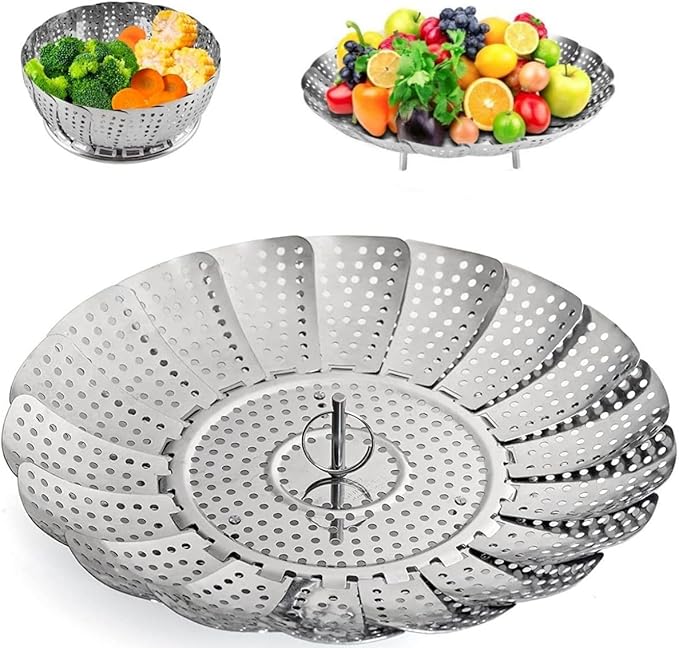 Zocy Steamer Basket, Stainless Steel Vegetable Steam Baskets for Steaming Cooking Expandable to Fit Various Size Pot (5.5" to 9.3")