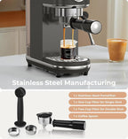 atatix 20 Bar Espresso Machine with Milk Frother, Compact Espresso Maker, Stainless Steel Coffee Machine with Precise Temp Control & 44oz Removable Water Tank for Latte, Cappuccino, Dark Grey