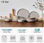 E-far 24-Piece Ceramic Dinnerware Sets, Plates and Bowls Sets for 8, Stoneware Dishware Dishes Set with Terracotta Base, Chip & Scratch Resistant, Microwave & Dishwasher Safe, Speckled Khaki