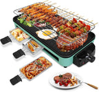 TeqHome 1500W Electric Indoor Grill,2 in 1 Smokeless Raclette Table Grill for Kitchen,Barbecue Korean BBQ Grill with Grill Net,Non-Stick Cooking Removable Plate & 5 Temperature Control，Dishwasher Safe