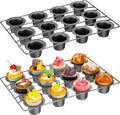 Shellwei 2 Pcs 12 Cups Non Stick Popover Pan Muffin Pan Mini Cupcake Pan for Oven Baking, Carbon Steel(Gray)