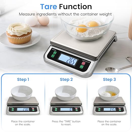 88lb/40kg Food Scale with 6 Unit Stainless Steel Commercial Kitchen Scale, with Full View LCD Display Large Kitchen Scale with Tare and Pcs Funtion for Baking, Cooking, Flour, Fruits Silver