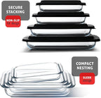 EATEX 8-Piece Deep Glass Casserole Dishes for Oven with Plastic Lids, Glass Baking Dishes for Oven, Rectangular Bakeware for Lasagna, Cooking, Leftovers, Kitchen, Freezer to Oven Dishwasher Safe