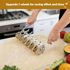 Juome 7 Wheel Pastry Cutter with Handle, Multi-Round Wheel Pasta Dough Cutter Roller Stainless Steel Pizza Slicer Accordion Pastry Knife Divider Tool